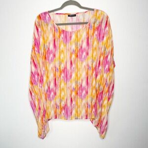 APNY Pink Orange Abstract Ikat Poncho Top Cupro Viscose Free Size OS India